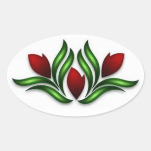 Red Tulips Oval Sticker