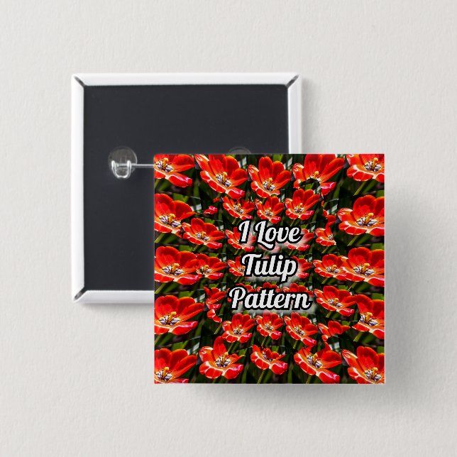 Red Tulips Pattern 2 Inch Square Button (Front & Back)