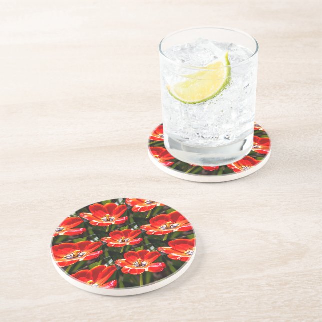 Red Tulips Pattern Coaster (Side)