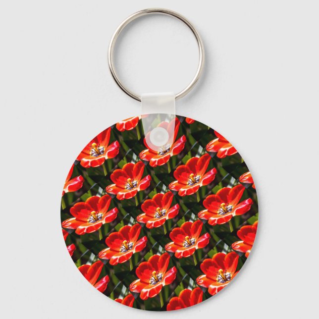 Red Tulips Pattern Keychain (Front)