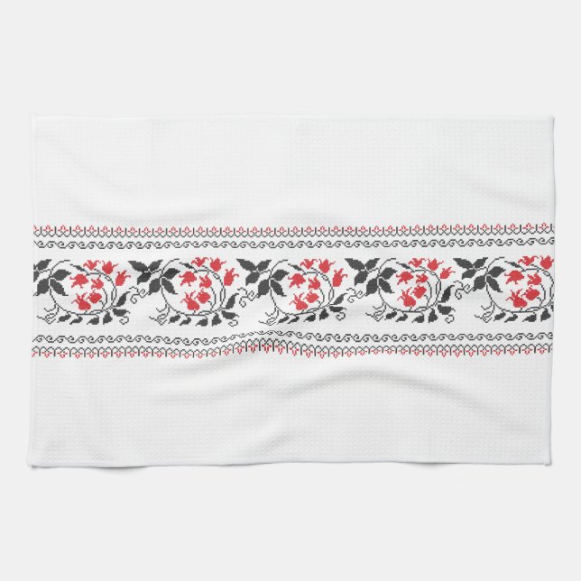 Red tulips pattern kitchen towel (Horizontal)