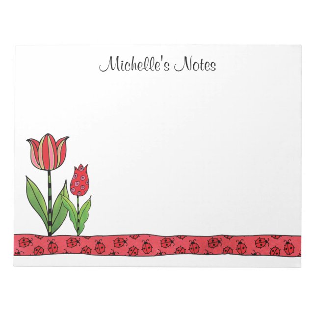 Red Tulips Personalized 11 x 8.5 Notepad (Front)