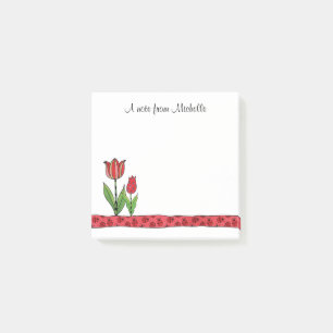 Red Tulips Personalized 3 x 3 Post-it Notes