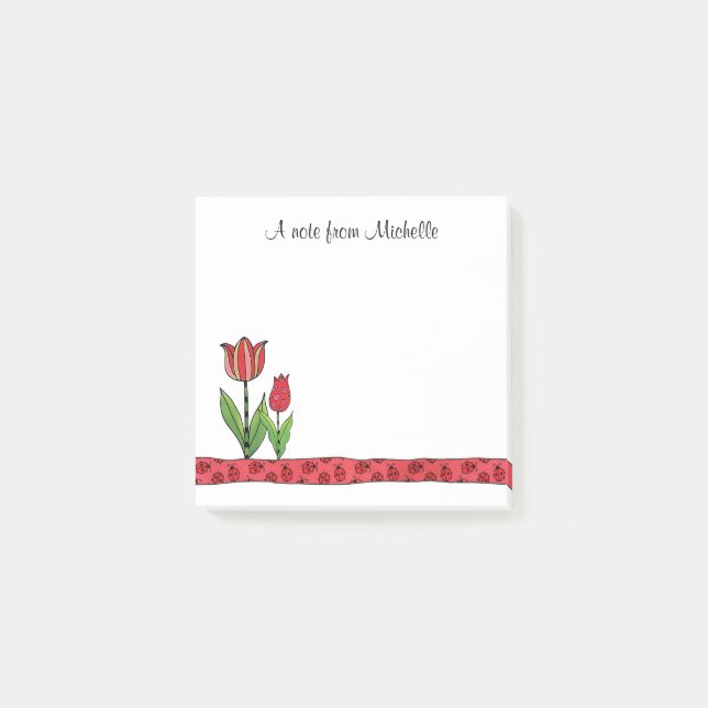Red Tulips Personalized 3 x 3 Post-it Notes (Front)
