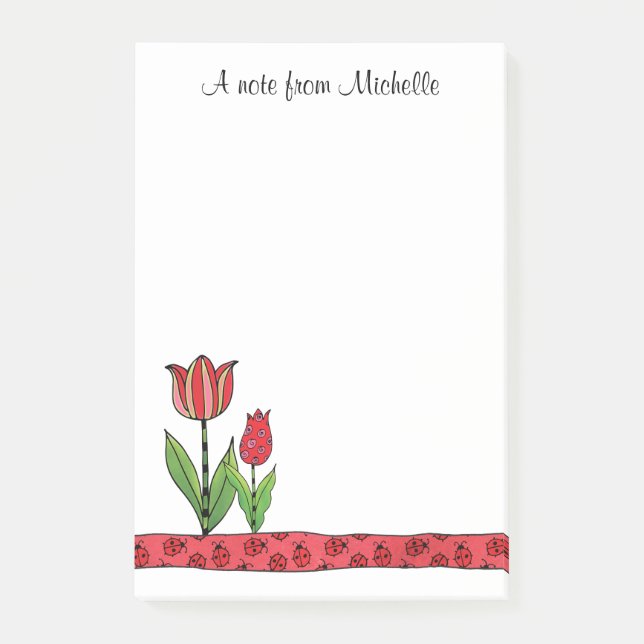 Red Tulips Personalized 4 x 6 Post-it Notes (Front)