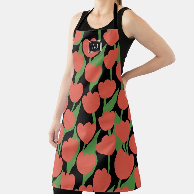 Red tulips retro, personalized Apron (Insitu)