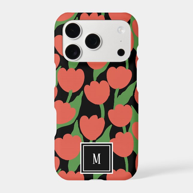 Red tulips retro, personalized monogram  (Back)