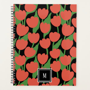 Red tulips retro, personalized monogram planner