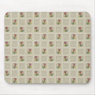 Red Tulips Retro Stone Tiled Squares Wallpaper Mouse Pad