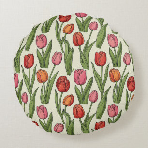 Red Tulips Round Pillow