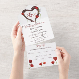 Red Tulips Spring Love Wedding All In One Invitation