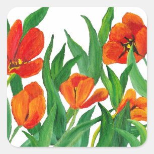 Red Tulips Square Sticker