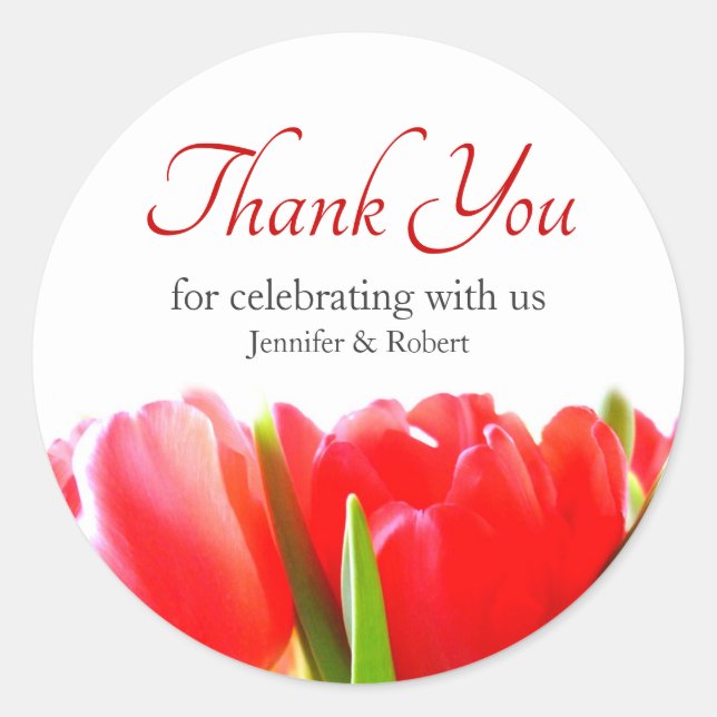 Red Tulips Thank You Classic Round Sticker (Front)