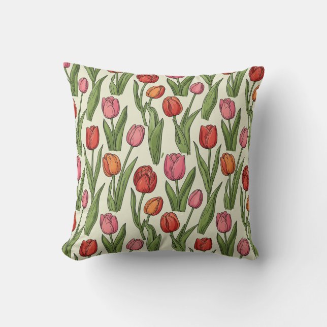 Red Tulips Throw Pillow (Front)