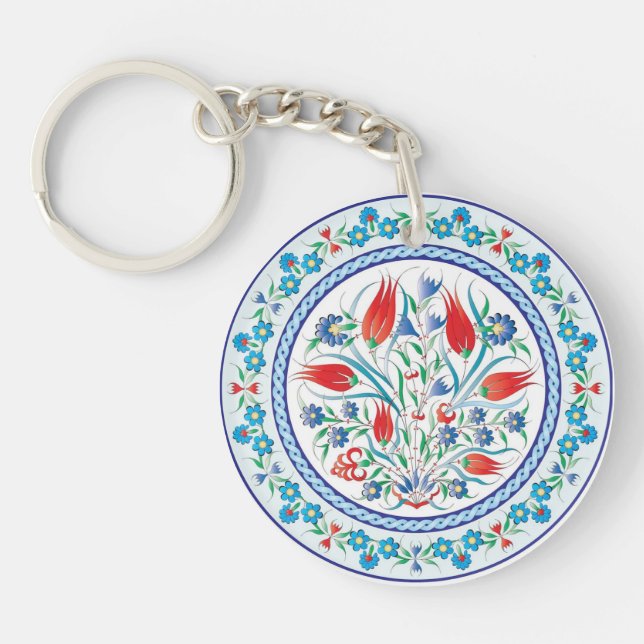 Red Tulips Turkish Design Wedding Party Keychain (Front)