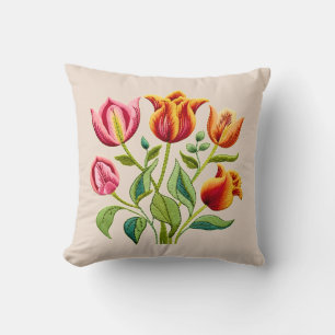 Red Tulips with a hint of yellow Throw Pillow