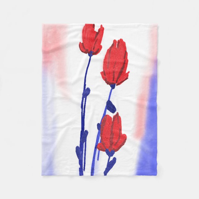 Red Tulips with Blue Fleece Blanket (Front)