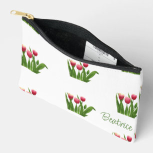 Red Tulips with Greenery Accessory Pouch