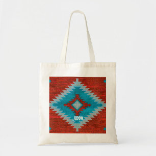 Red Turquoise Aztec Southwest Tribal Pattern Tote Bag