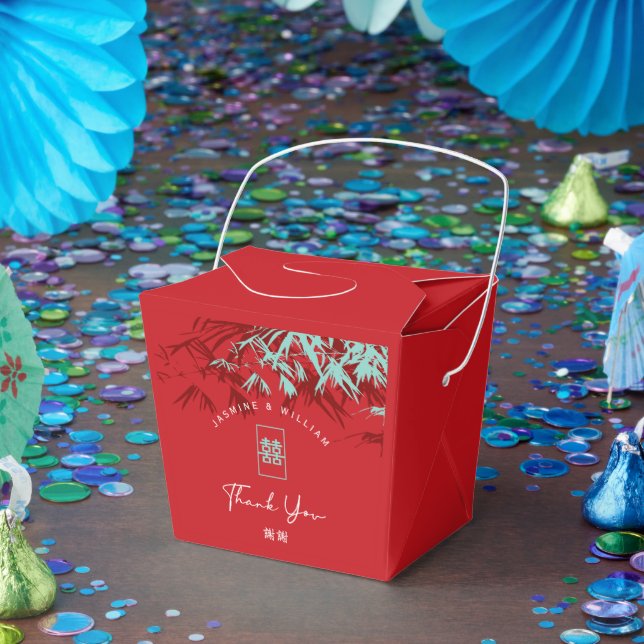 Red & Turquoise Bamboo Leaves Chinese Wedding Favor Box (Party)
