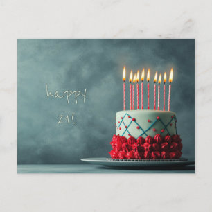 Red Turquoise Birthday Cake Postcard