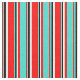 Red, Turquoise, Black & White Coloured Pattern Fabric