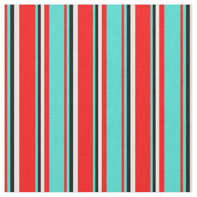 Red, Turquoise, Black & White Coloured Pattern Fabric (Close Up)