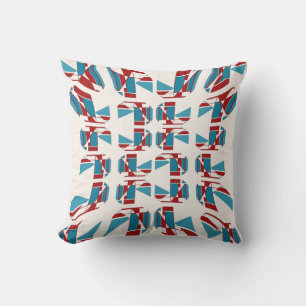 Red Turquoise Blue Concave Geometric Art Pattern Throw Pillow