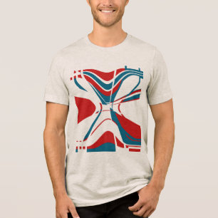 Red Turquoise Bold Large Shapes Geometric Motif Tri-Blend Shirt