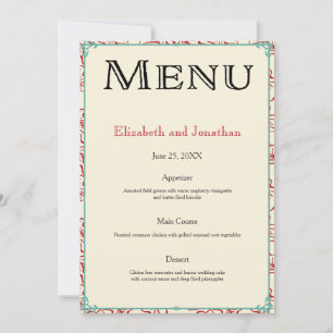 Red & Turquoise Country Wedding Reception Menu Invitation