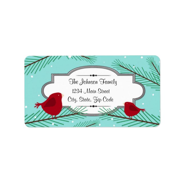 Red & Turquoise love Birds Christmas address label (Front)