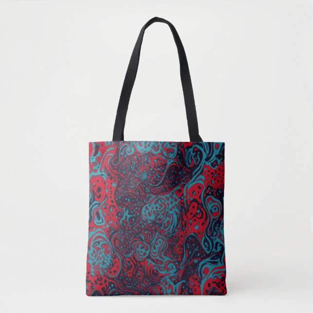 Red Turquoise Marble Abstract Pattern Tote Bag (Front)