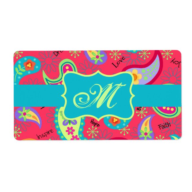 Red Turquoise Modern Paisley Pattern Monogram (Front)