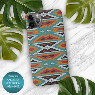 Red Turquoise Teal Blue Black Mosaic Tribe Art iPhone 11Pro Max Case