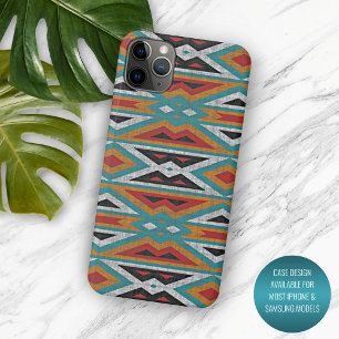 Red Turquoise Teal Blue Black Mosaic Tribe Art iPhone 16 Pro Max Case