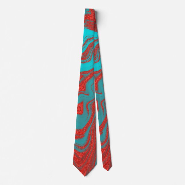 Red Turquoise Wavy Lines Tie (Front)
