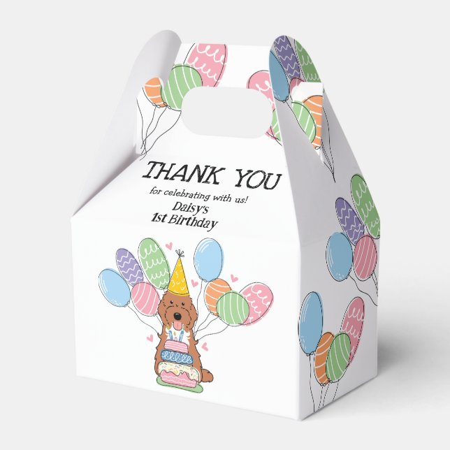 Red Tuxedo Cockapoo Cavapoo Birthday Thank You Favor Box (Front Side)