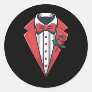 Red Tuxedo Costume With Rose Fancy Formal Bow Tie Classic Round Sticker