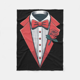 Red Tuxedo Costume With Rose Fancy Formal Bow Tie  Fleece Blanket