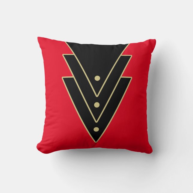 Red Tuxedo Modern Art Deco Throw Pillow (Front)