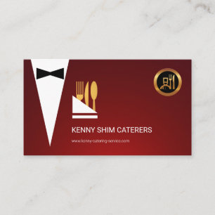 Red Tuxedo Stylish Handkerchief Gold Cutlery Business Card