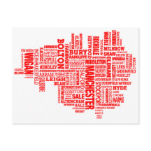 Red type map of Greater Manchester