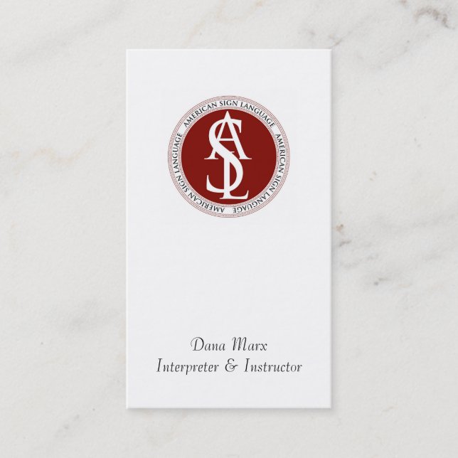 Red Typographic American Sign Language Interpreter Business Card (Front)