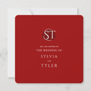 Red Typography Crest Monogram Wedding Invitation