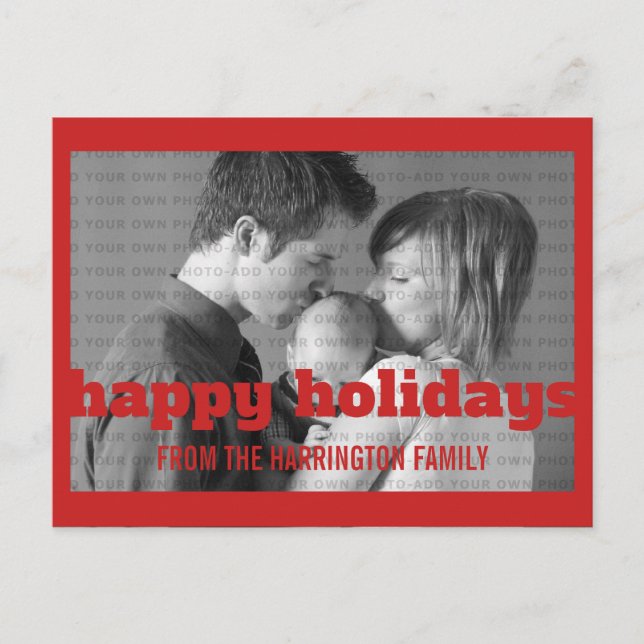 Red Typography Happy Holidays Photo Postcard (Front)