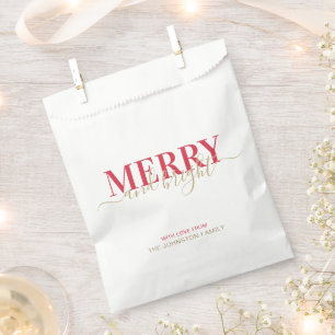 Red typography merry and bright Christmas Favour Bag