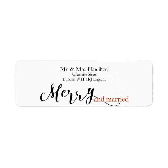 Red Typography "merry and married" Christmas Return Address Label