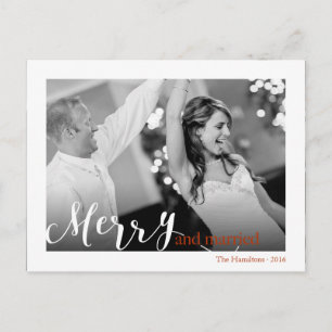 Red Typography "merry and married" photo Holiday Postcard