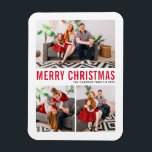 Red Typography Merry Christmas Three Photo Magnet<br><div class="desc">Merry Christmas! Bring a touch of holiday cheer to your home with our Customizable Photo Christmas Magnet! Perfect for displaying cherished memories, this magnet allows you to personalize it with your favourite festive photo, making it a unique addition to your holiday decor. An ideal gift for family and friends—create memorable...</div>