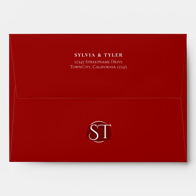 Red Typography Monogram Wedding Envelope (Back (Top Flap))